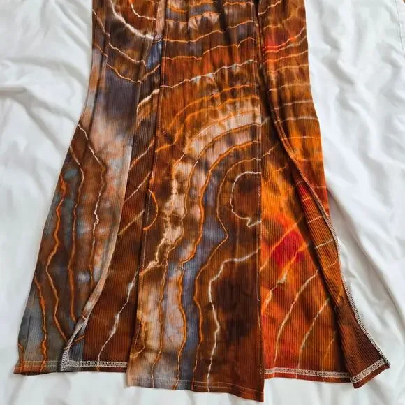 Le Lis Earthy Hippie Festival Boho Tie-Dye Ribbed Front Slits Body Con Midi S/M - Picture 10 of 12